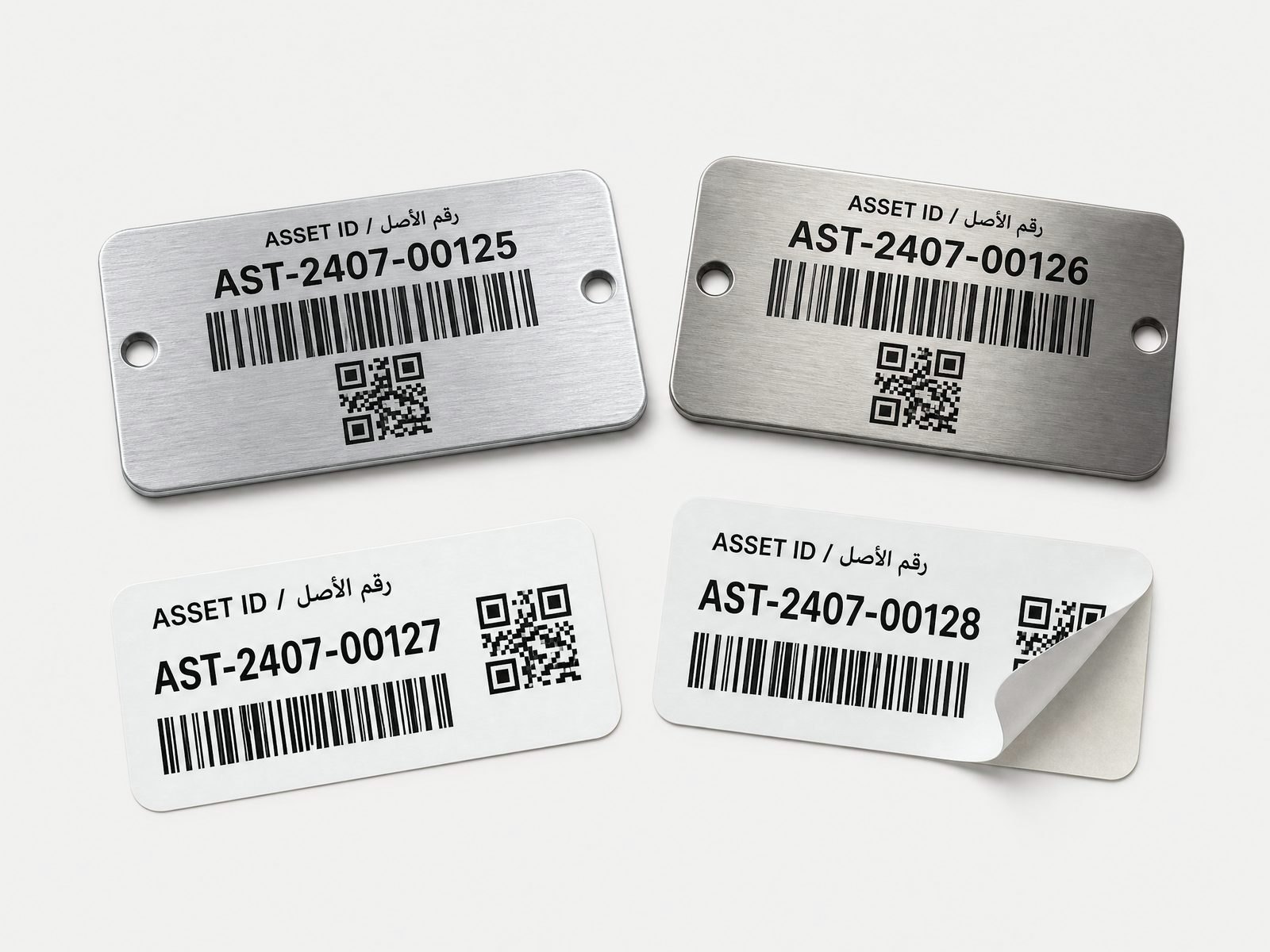 Anodised aluminium asset tags with barcodes