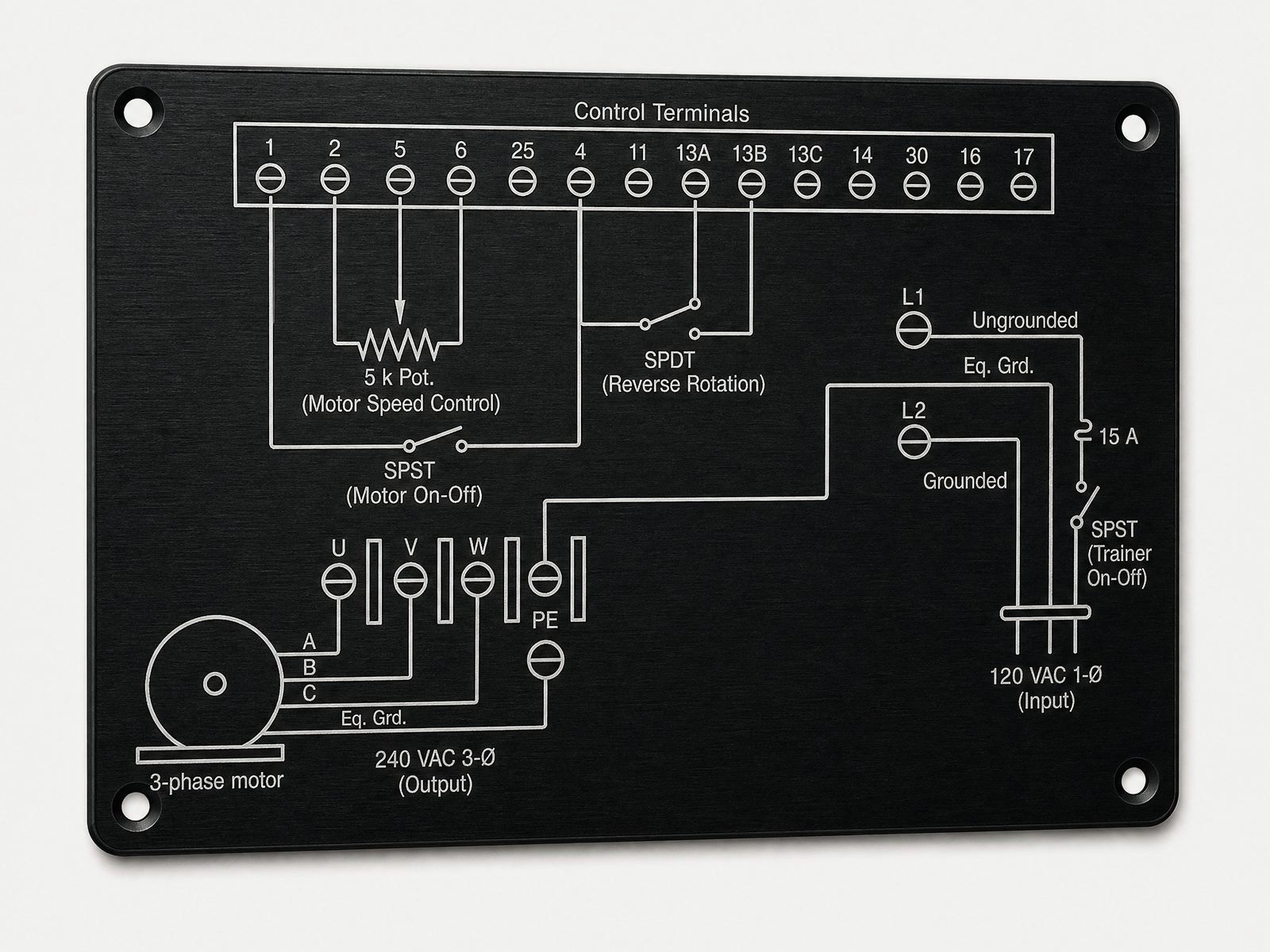 Engraved circuit diagram plate for a control panel