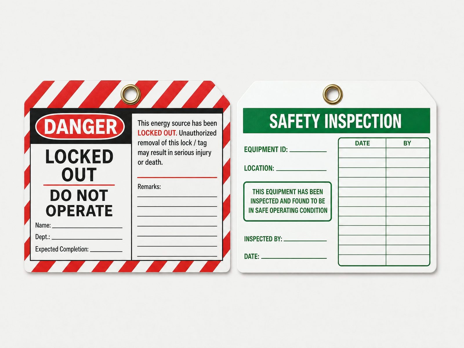 Lockout tagout and inspection status tags