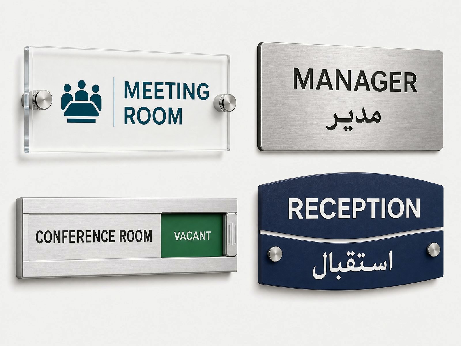 Acrylic and metal door and room signs