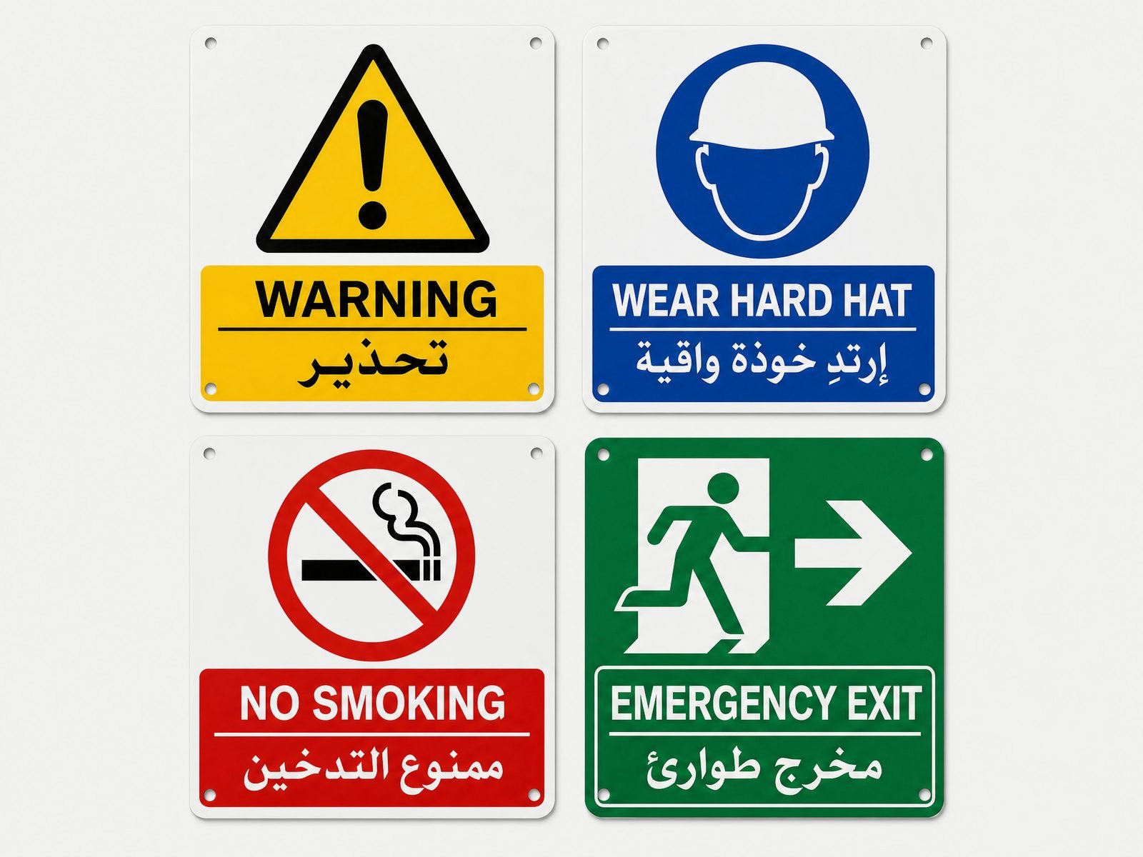 Mandatory, warning and fire safety signs