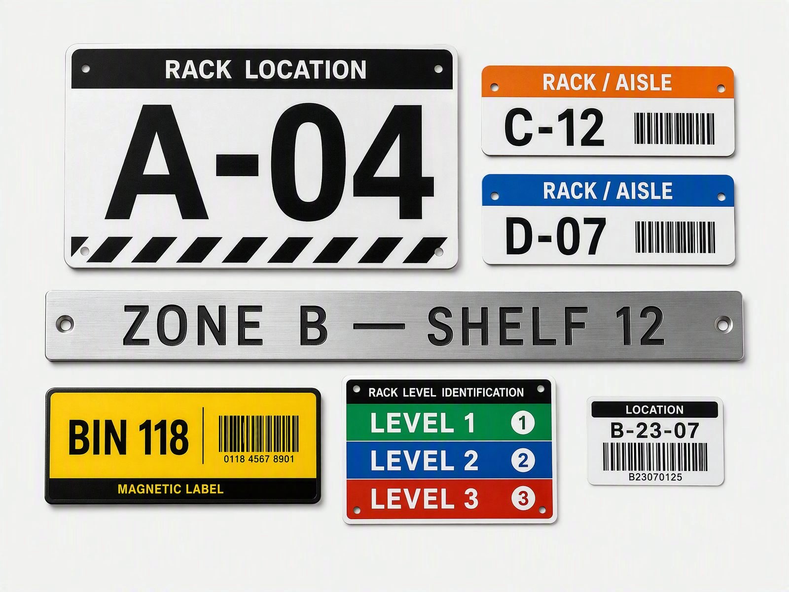 Warehouse rack and aisle barcode labels