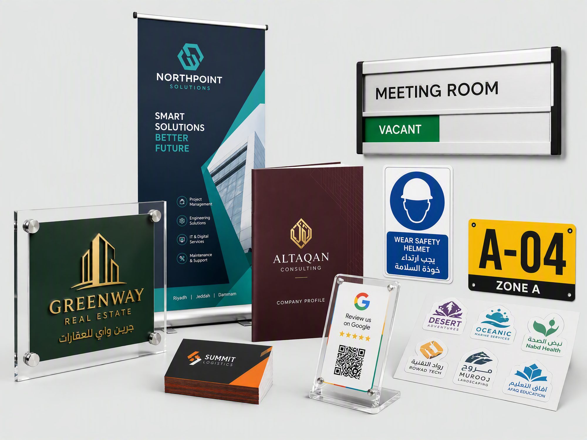 Printed mandatory and warning safety signs